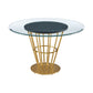 48" Clear And Gold Glass And Stainless Steel Pedestal Base Round Top Dining Table
