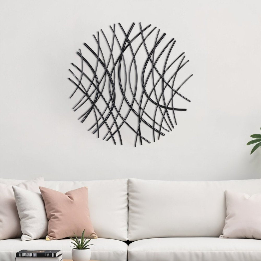24" X 24" Black Metal Circle Abstract Hanging Dimensional Sculpture