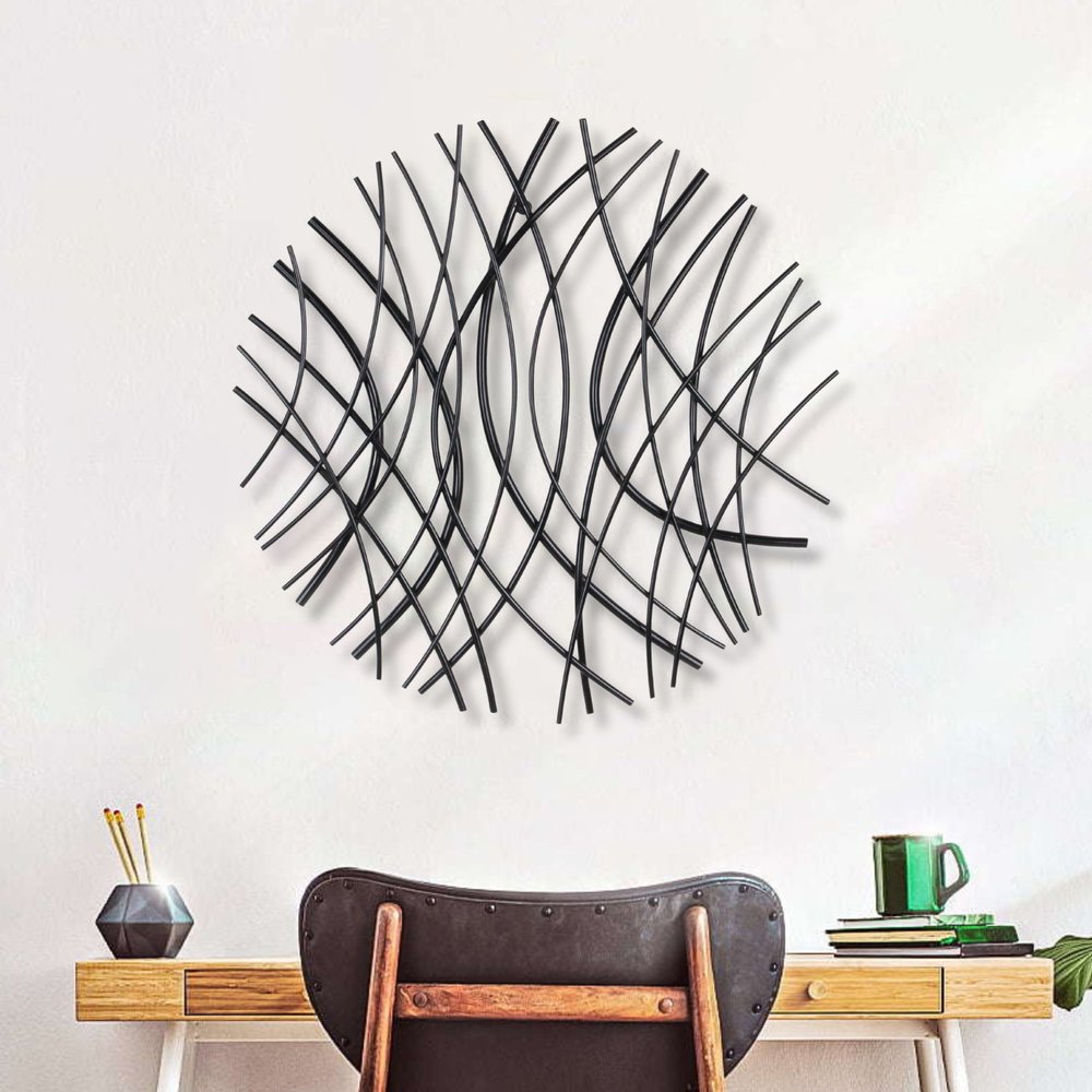 24" X 24" Black Metal Circle Abstract Hanging Dimensional Sculpture