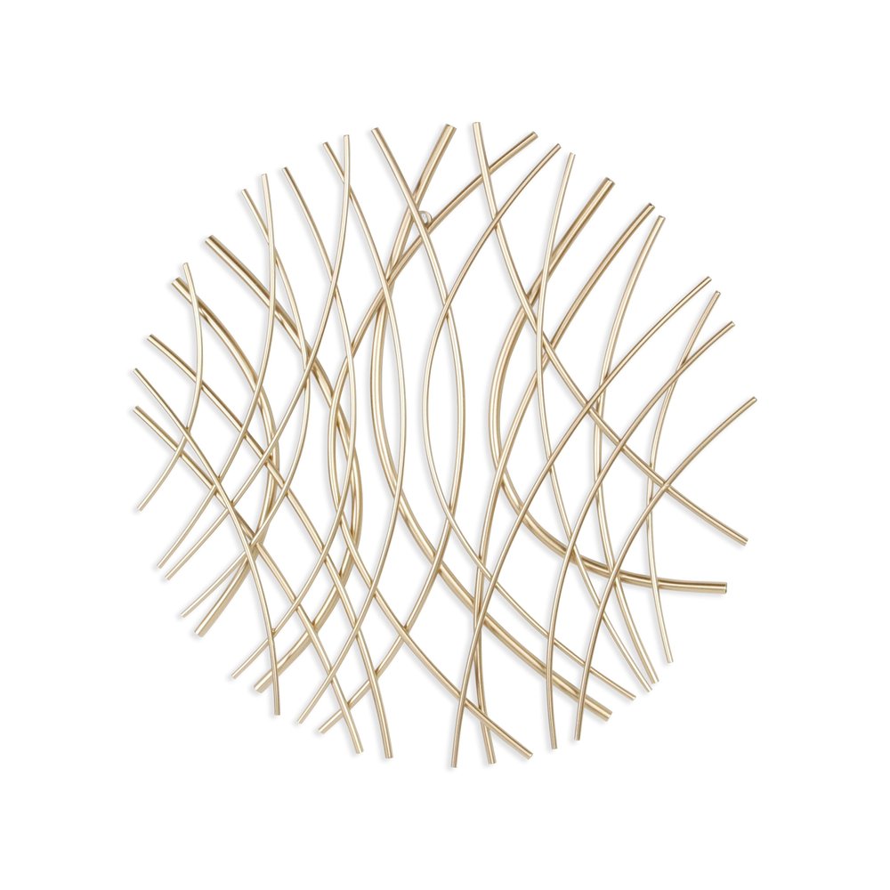 24" X 24" Gold Metal Circle Abstract Hanging Dimensional Sculpture