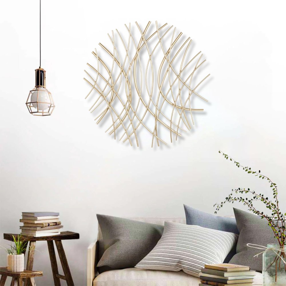 24" X 24" Gold Metal Circle Abstract Hanging Dimensional Sculpture