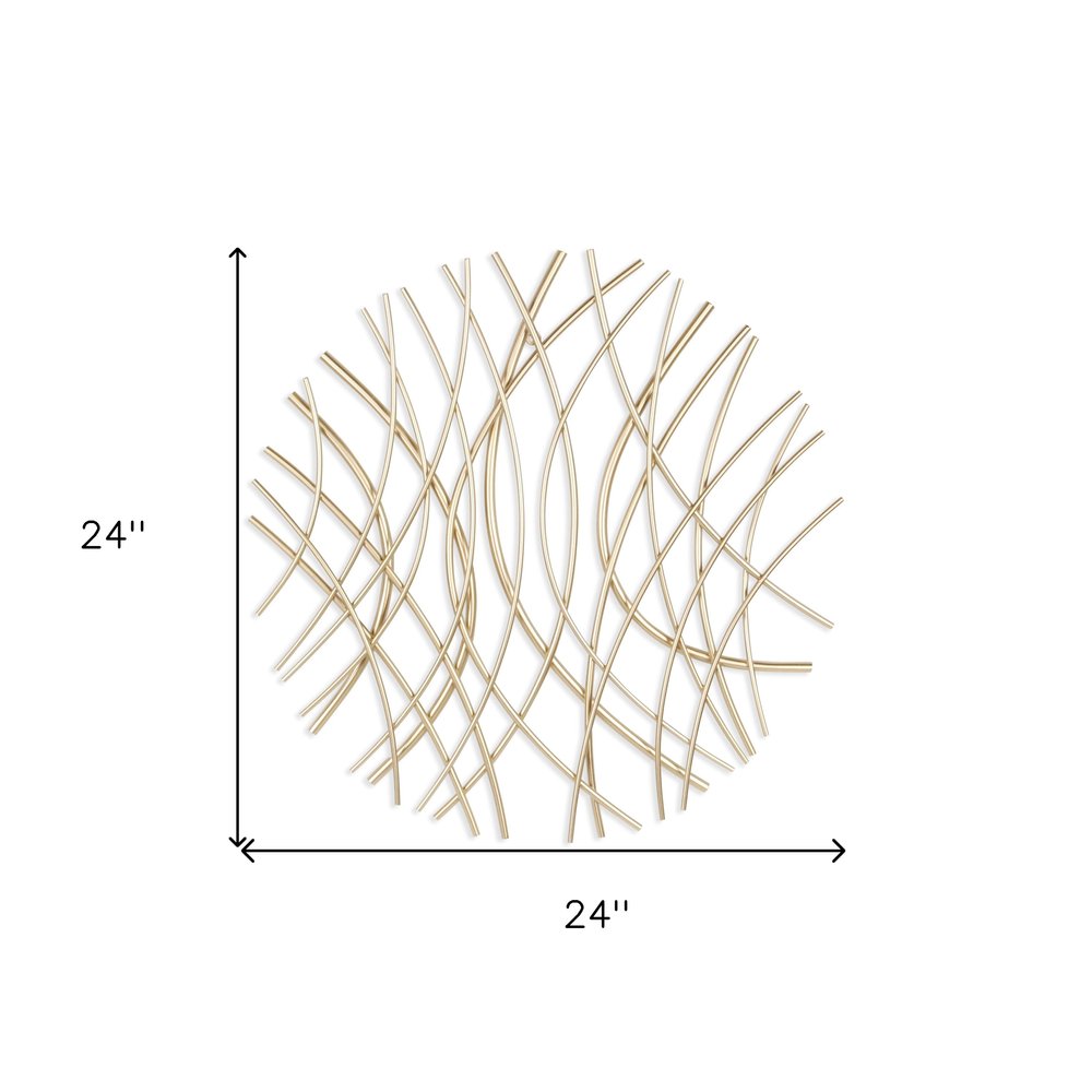 24" X 24" Gold Metal Circle Abstract Hanging Dimensional Sculpture