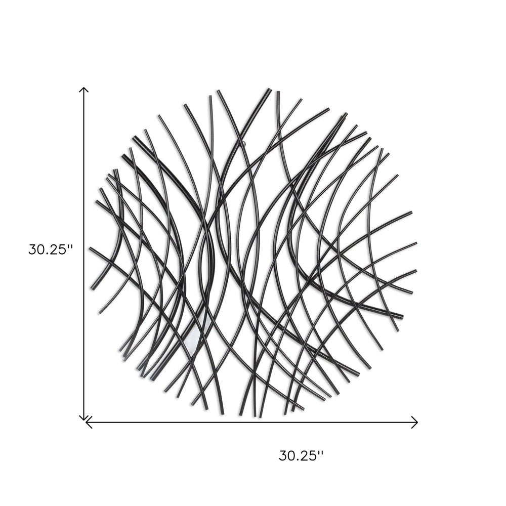 30" X 30" Black Metal Circle Abstract Hanging Dimensional Sculpture