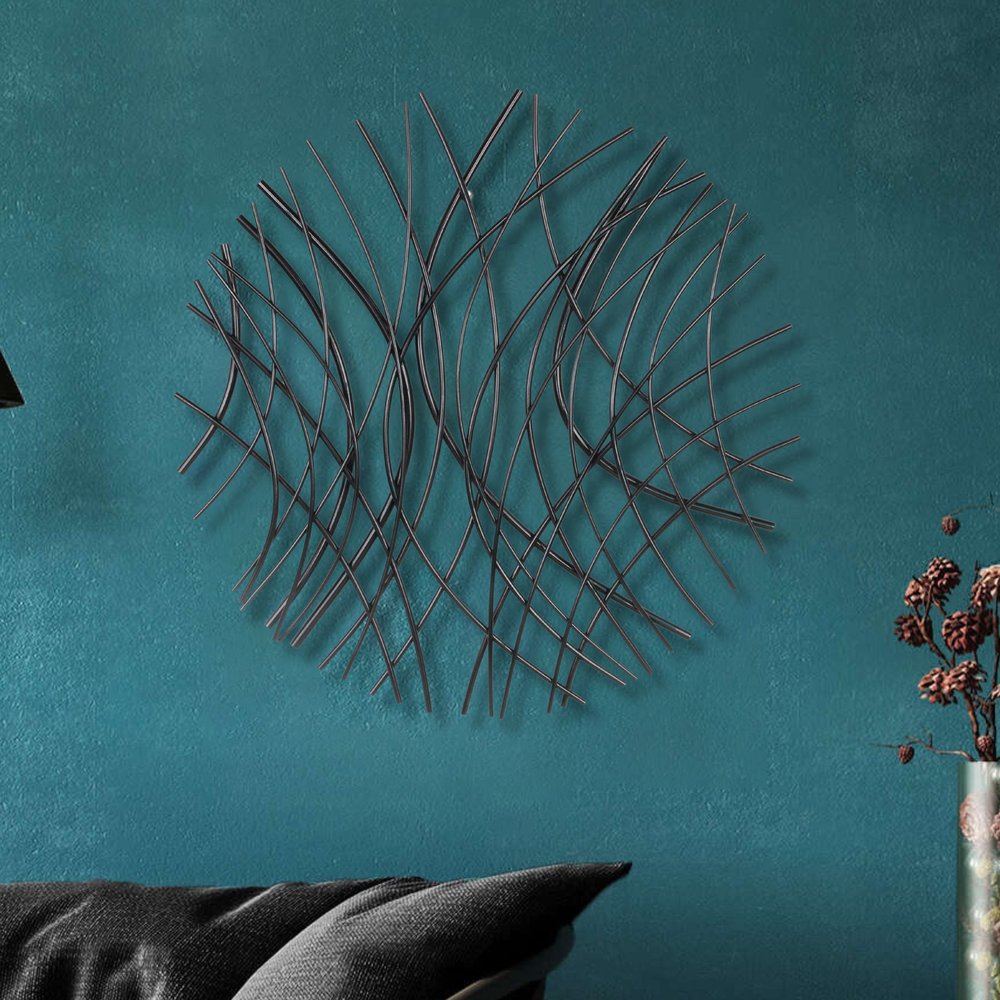 30" X 30" Black Metal Circle Abstract Hanging Dimensional Sculpture