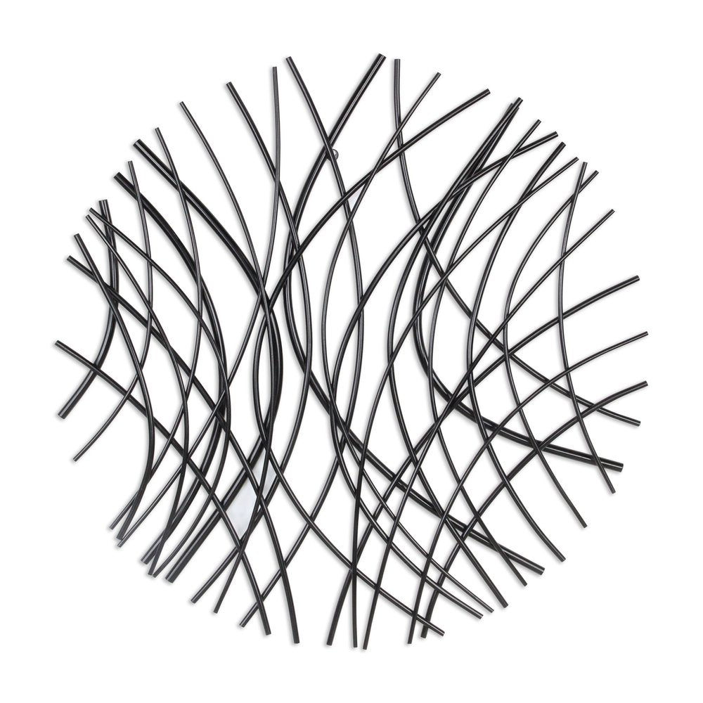 30" X 30" Black Metal Circle Abstract Hanging Dimensional Sculpture