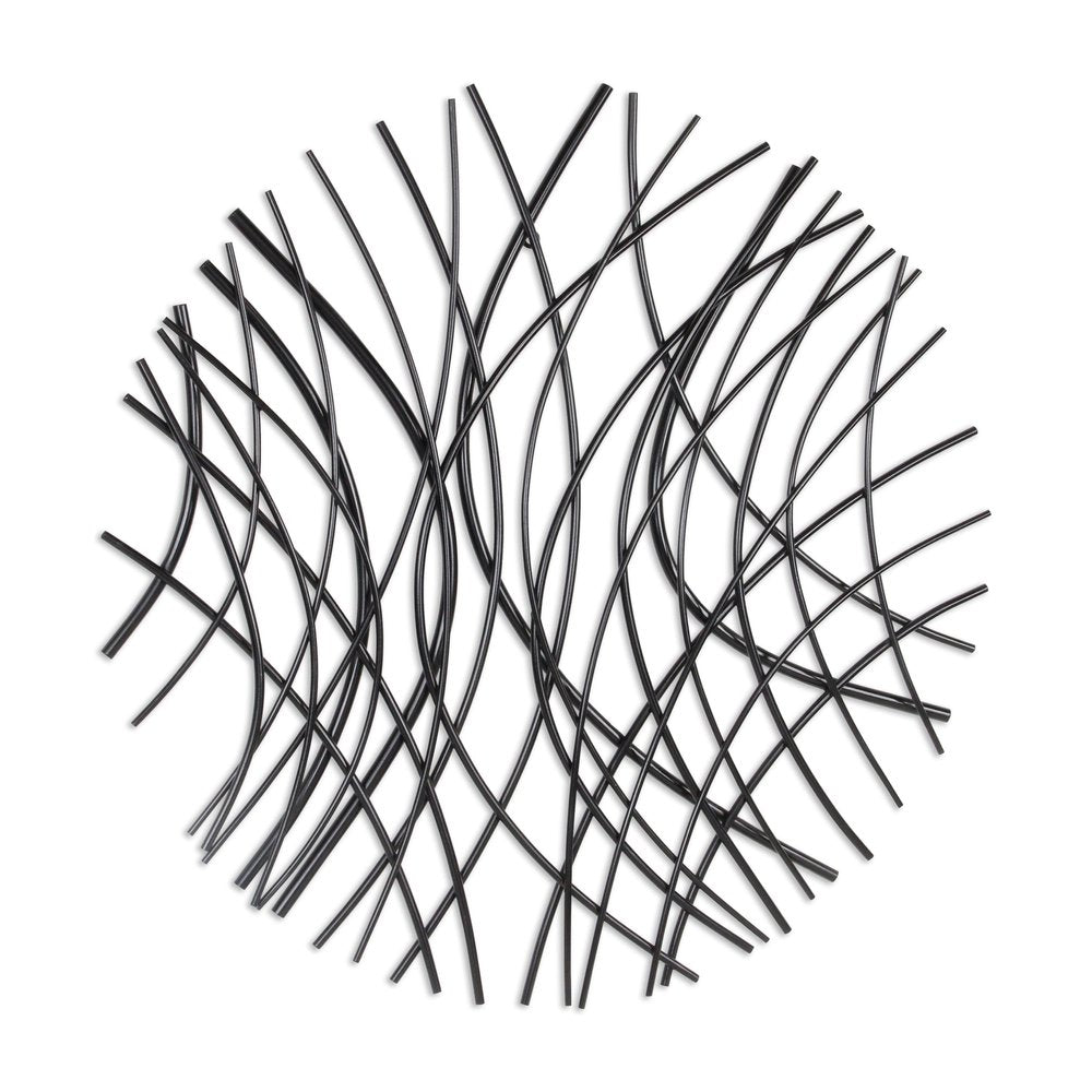 30" X 30" Black Metal Circle Abstract Hanging Dimensional Sculpture