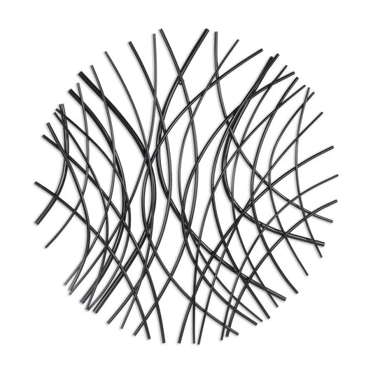 30" X 30" Black Metal Circle Abstract Hanging Dimensional Sculpture