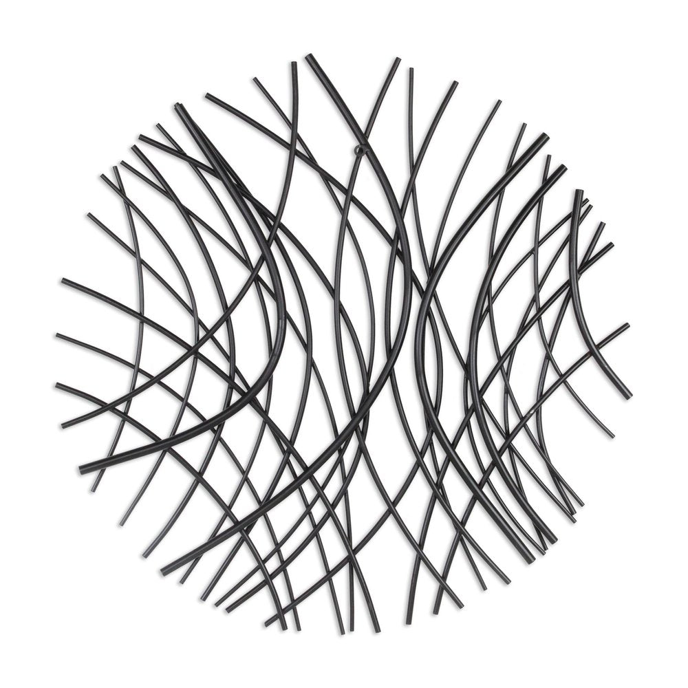 30" X 30" Black Metal Circle Abstract Hanging Dimensional Sculpture