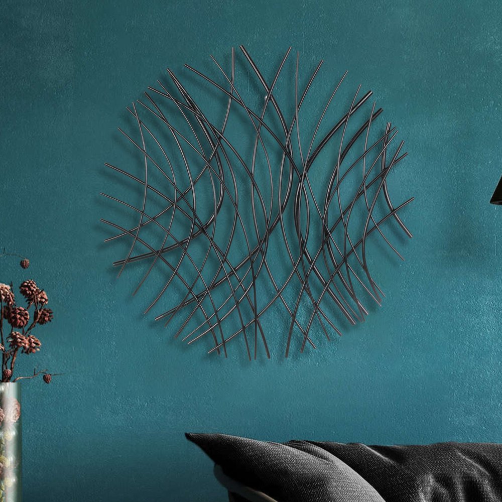 30" X 30" Black Metal Circle Abstract Hanging Dimensional Sculpture