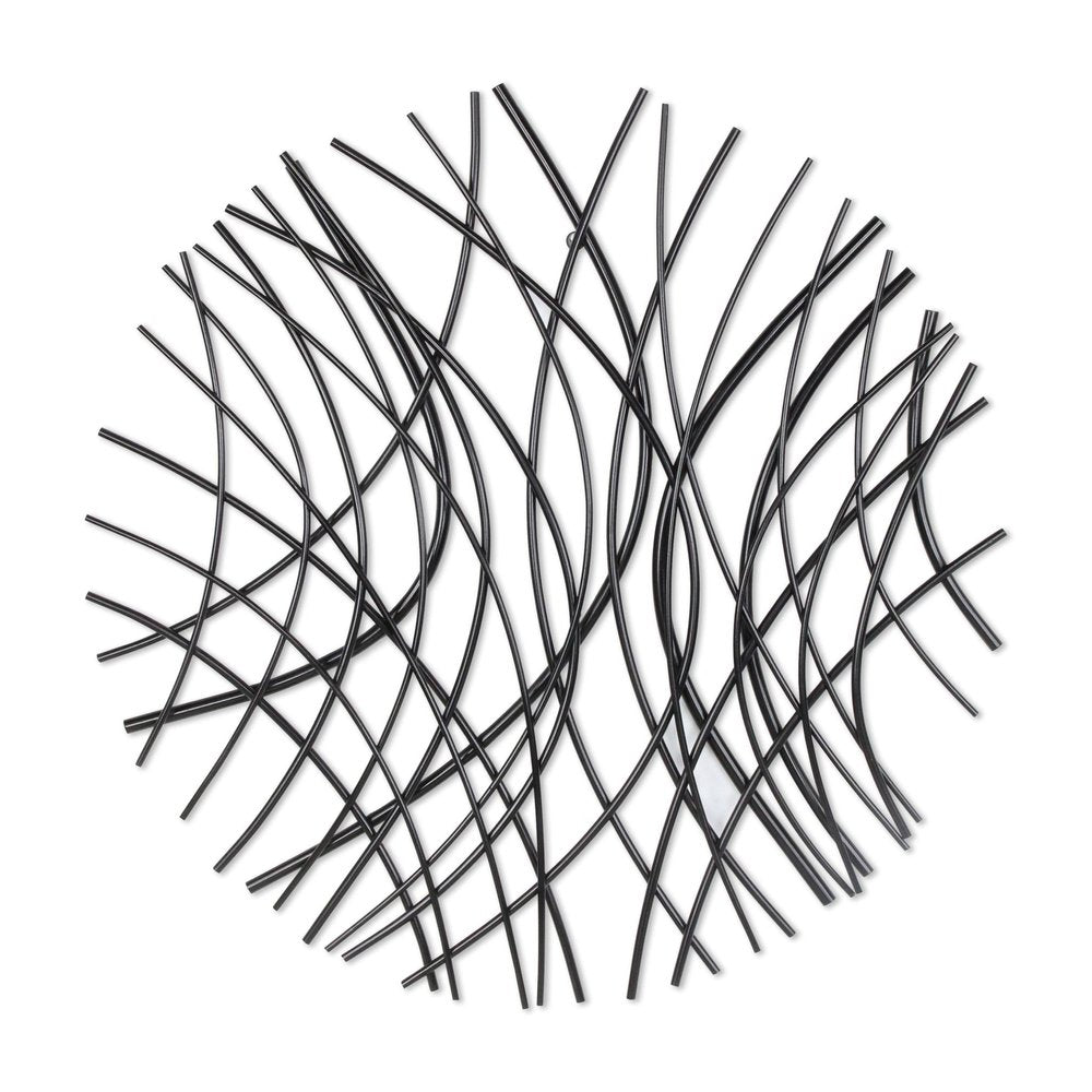 30" X 30" Black Metal Circle Abstract Hanging Dimensional Sculpture