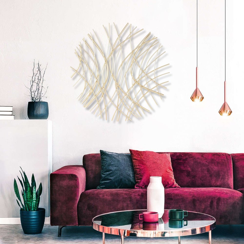 30" X 30" Gold Metal Circle Abstract Hanging Dimensional Sculpture