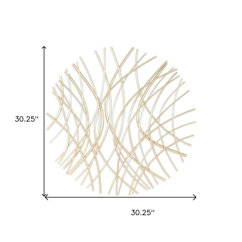 30" X 30" Gold Metal Circle Abstract Hanging Dimensional Sculpture