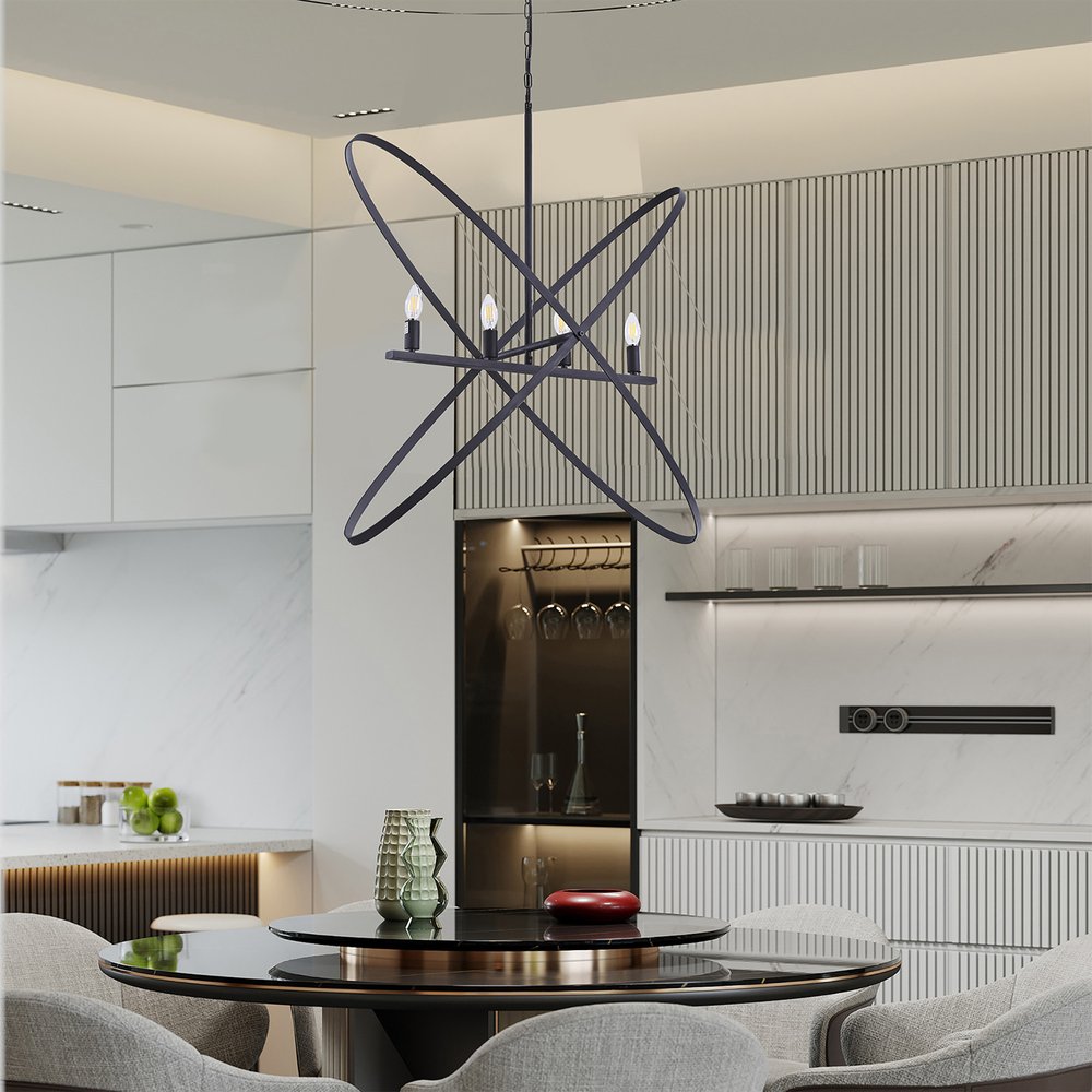 Black Unique Statement Four Light Metal Chandelier