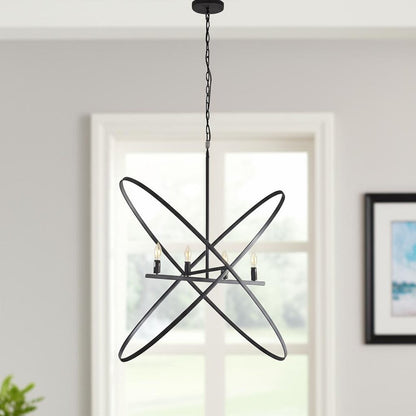 Black Unique Statement Four Light Metal Chandelier