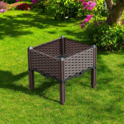 16" X 16" Dark Brown Heavy Duty Plastic Square Self Watering Raised Garden Bed