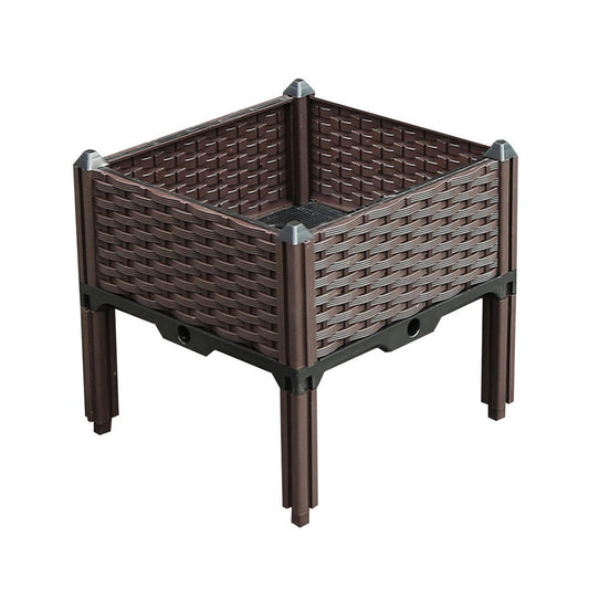 16" X 16" Dark Brown Heavy Duty Plastic Square Self Watering Raised Garden Bed