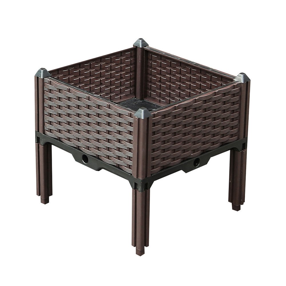 16" X 16" Dark Brown Heavy Duty Plastic Square Self Watering Raised Garden Bed