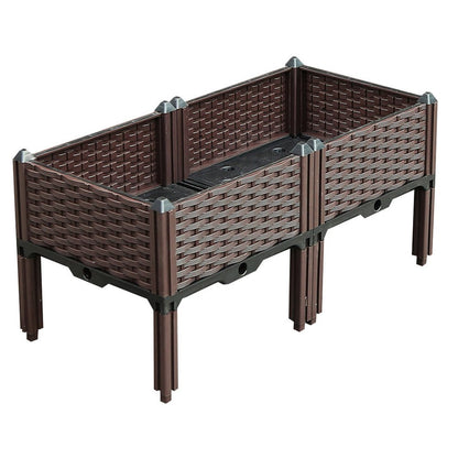 32" X 16" Dark Brown Heavy Duty Plastic Rectangular Self Watering Raised Garden Bed
