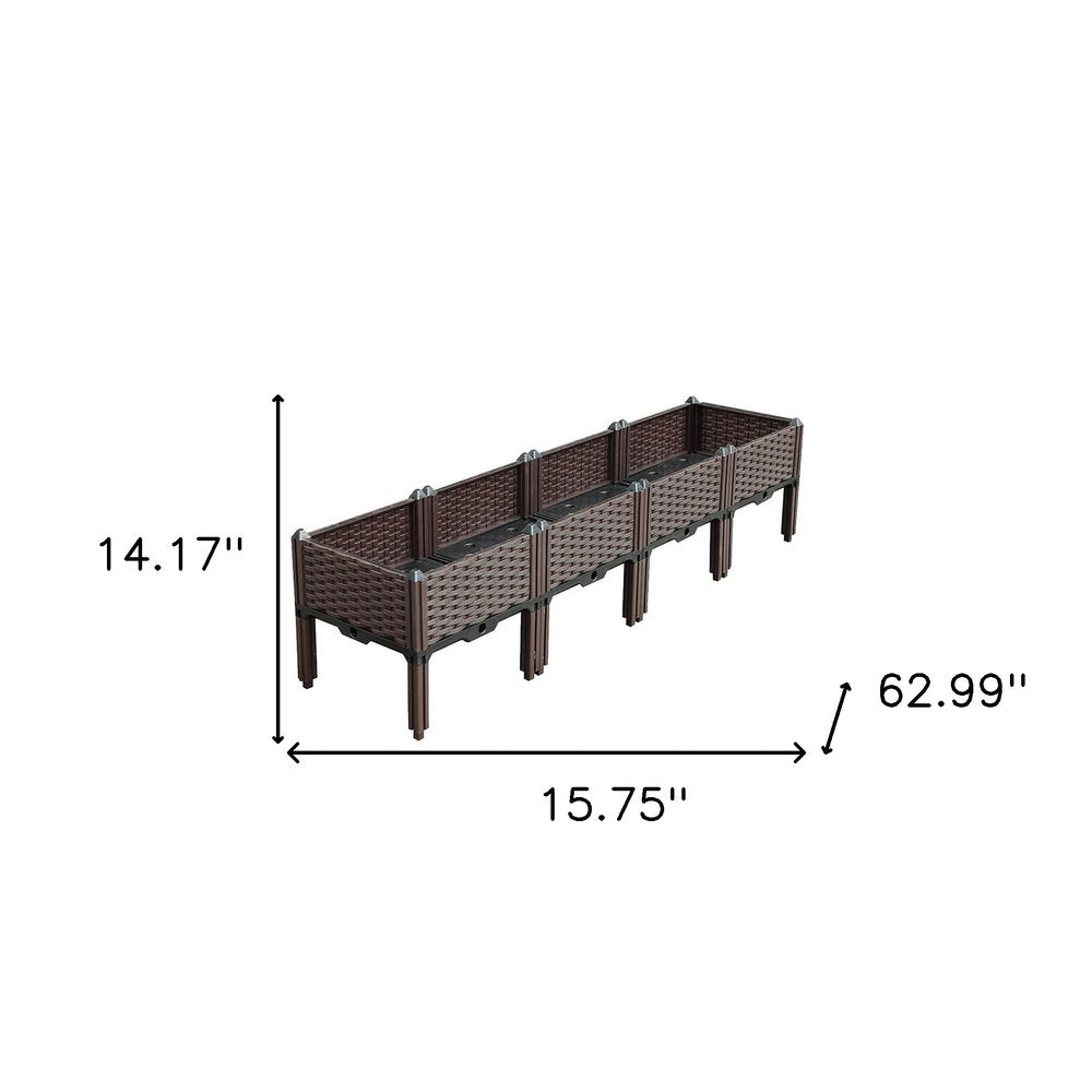 16" Dark Brown Plastic Indoor Outdoor Rectangular Planter Box