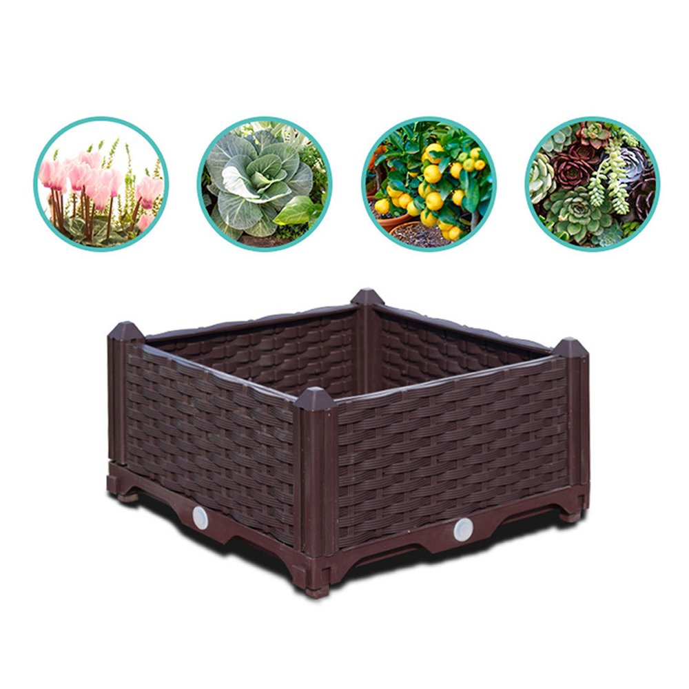 16" Dark Brown Plastic Indoor Outdoor Rectangular Planter Box