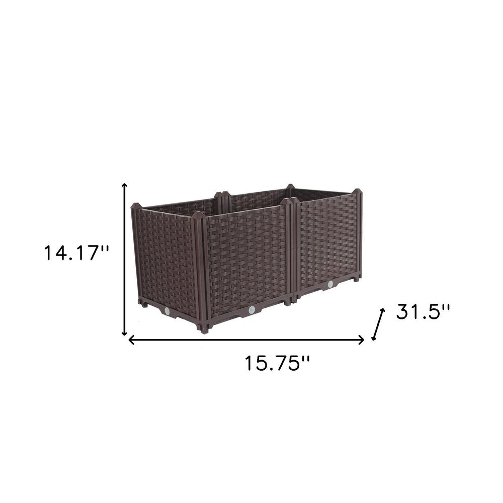 32" X 16" Dark Brown Heavy Duty Plastic Rectangular Self Watering Planter Box