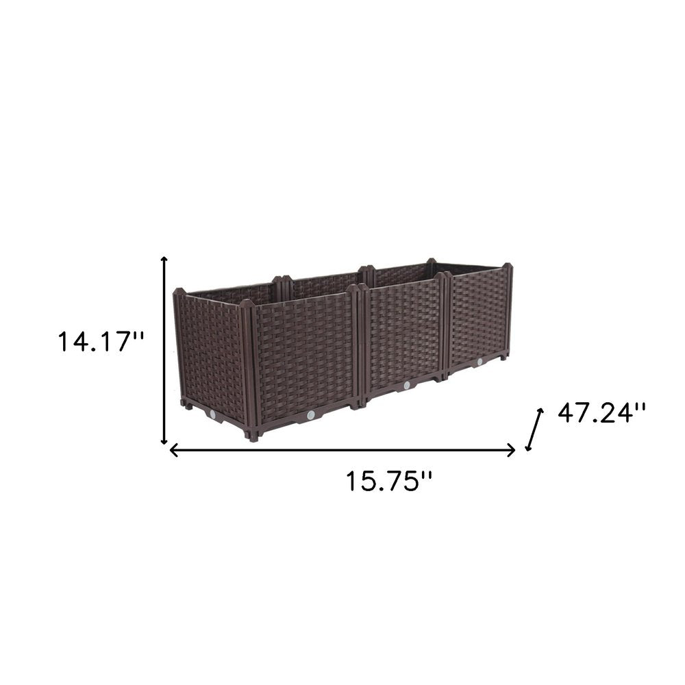 47" X 16" Dark Brown Heavy Duty Plastic Rectangular Self Watering Planter Box