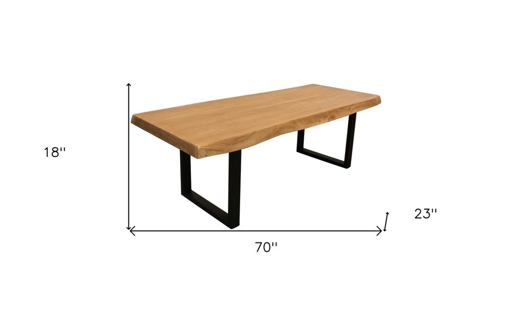 70" Natural And Black Solid Wood And Iron Live Edge Coffee Table