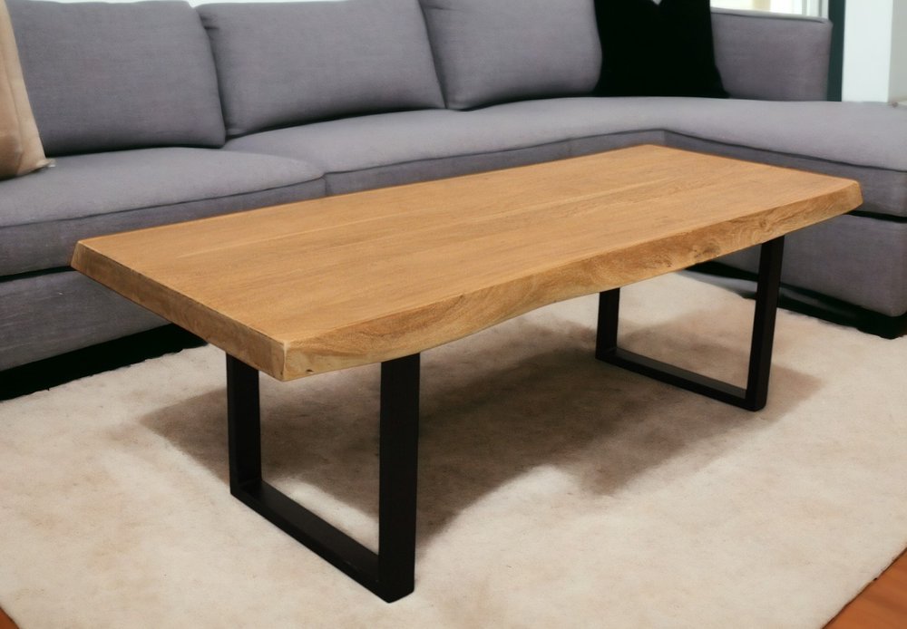 70" Natural And Black Solid Wood And Iron Live Edge Coffee Table