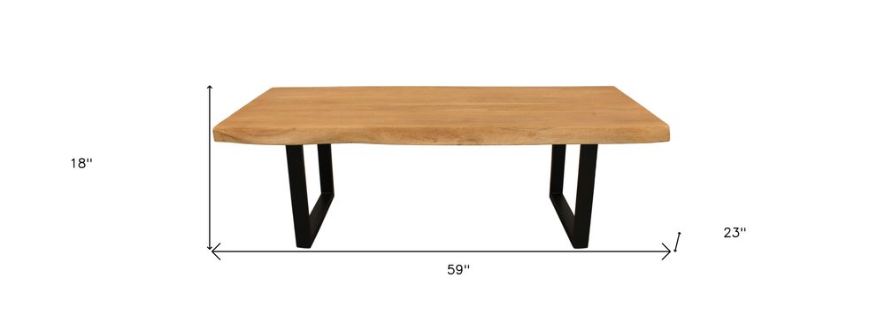 59" Natural And Black Solid Wood And Iron Live Edge Coffee Table