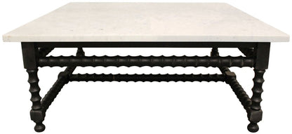 48" White And Black Genuine Marble And Solid Wood Square Coffee Table