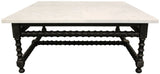 48" White And Black Genuine Marble And Solid Wood Square Coffee Table