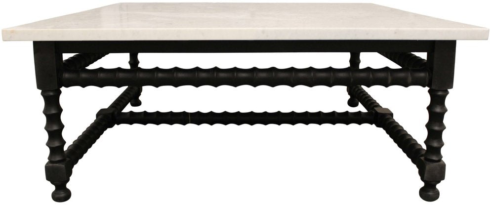 48" White And Black Genuine Marble And Solid Wood Square Coffee Table