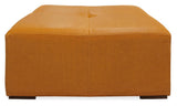36" Orange Genuine Leather And Solid Wood Square Cocktail Table