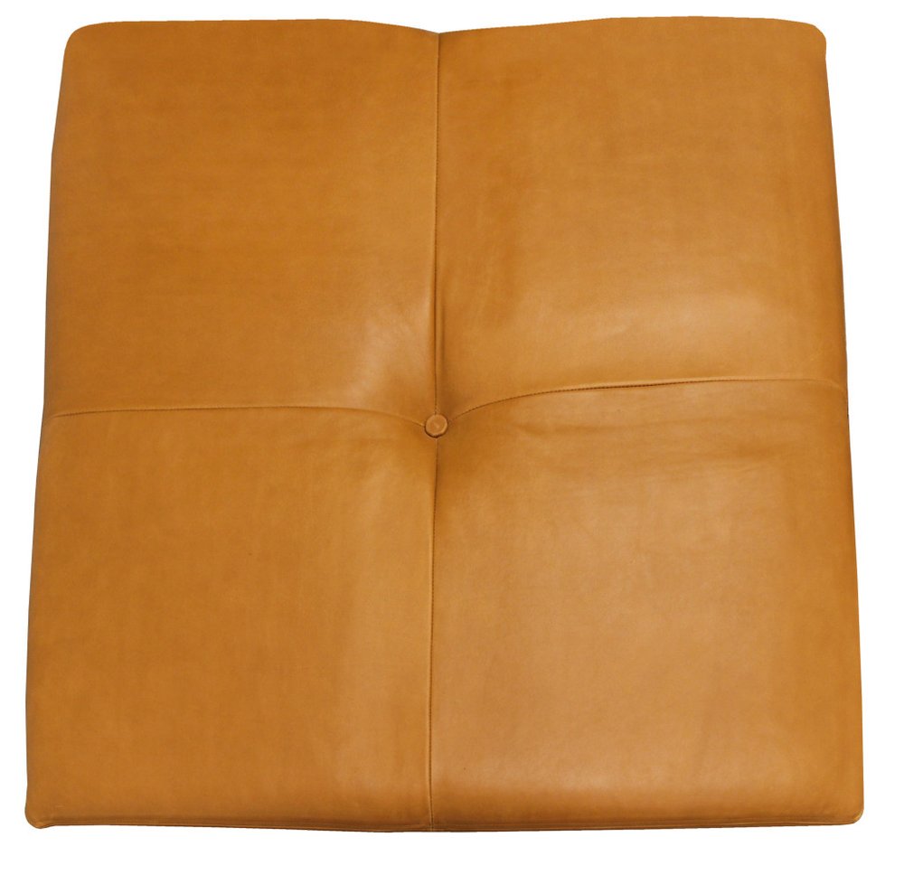 36" Orange Genuine Leather And Solid Wood Square Cocktail Table