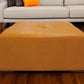 36" Orange Genuine Leather And Solid Wood Square Cocktail Table