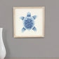 Blue and White Distressed Metal Sea Turtle Brown Frame Wall Art