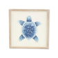 Blue and White Distressed Metal Sea Turtle Brown Frame Wall Art