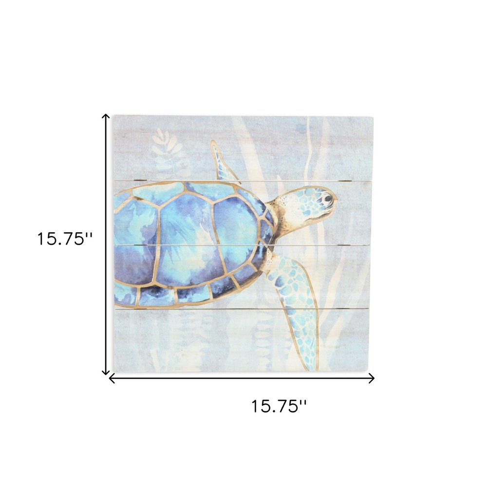 Swimming Sea Turtle Wooden Plank Unframed Wall Art