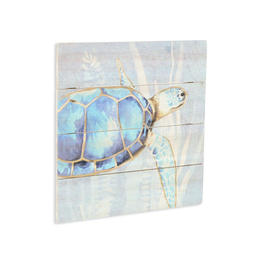 Swimming Sea Turtle Wooden Plank Unframed Wall Art