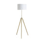 Gold Metal Adjustable Tripod Floor Lamp With White Linen Drum Shade
