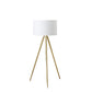 Gold Metal Adjustable Tripod Floor Lamp With White Linen Drum Shade