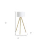 Gold Metal Adjustable Tripod Floor Lamp With White Linen Drum Shade