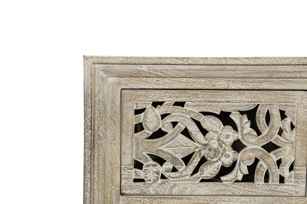 35" Gray Carved Floral Solid Wood Six Drawer Dresser