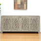 78" Gray Distressed Solid Wood Carved Floral Sideboard with Four Doors