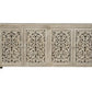 78" Gray Distressed Solid Wood Carved Floral Sideboard with Four Doors