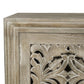 78" Gray Distressed Solid Wood Carved Floral Sideboard with Four Doors