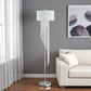 66" Clear And Silver Crystal And Metal Floor Lamp With White Linen Drum Shade