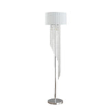 66" Clear And Silver Crystal And Metal Floor Lamp With White Linen Drum Shade
