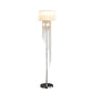 66" Clear And Silver Crystal And Metal Floor Lamp With White Linen Drum Shade