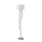 66" Clear And Silver Crystal And Metal Floor Lamp With White Linen Drum Shade